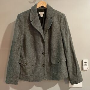 LL Bean Blazer Galway Jacket Herringbone Wool Silk Wool Blend Button‎ Up Large